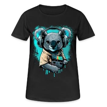 koala mit Kopfhörern und Walkman - Frauen T-Shirt atmungsaktiv - Schwarz - Vorne - AI Model Female 172 light (172cm)