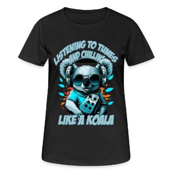 koalabär mit Schriftzug, Walkman und Sonnenbrille - Frauen T-Shirt atmungsaktiv - Schwarz - Vorne - AI Model Female 172 light (172cm)