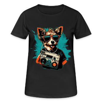 Dog with boombox and sunglasses - Women's Breathable T-Shirt - black - Front - AI Model Female 172 light (172cm)