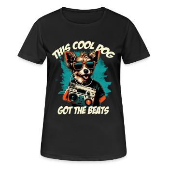 dog with boombox and lettering - Women's Breathable T-Shirt - black - Front - AI Model Female 172 light (172cm)
