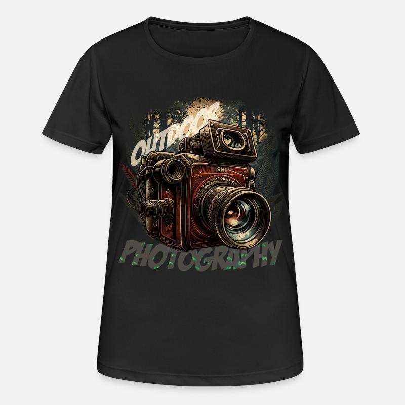 Caméra dans la forêt avec lettrage - T-shirt respirant Femme - noir