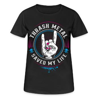 Thrash Metal saved my Life - Mano cornuta - Frauen T-Shirt atmungsaktiv - Schwarz - Vorne - AI Model Female 172 light (172cm)