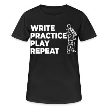Writing, practicing, playing, repeating - Women's Breathable T-Shirt - black - Front - AI Model Female 172 light (172cm)