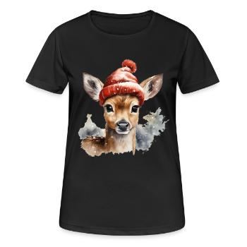 Rehkitz mit Mütze - Frauen T-Shirt atmungsaktiv - Schwarz - Vorne - AI Model Female 172 light (172cm)