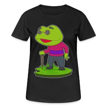 Frog Pensioner Walking Stick - Women's Breathable T-Shirt - black - Front - AI Model Female 172 light (172cm)