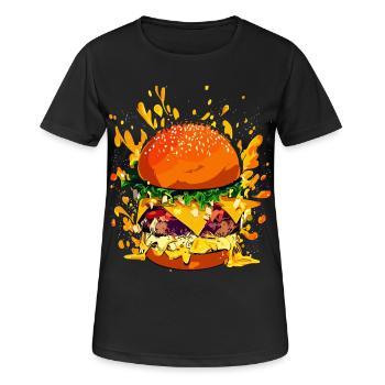 Cheeseburger extravagant avec éclaboussures de fromage - T-shirt respirant Femme - noir - Devant - AI Model Female 172 light (172cm)