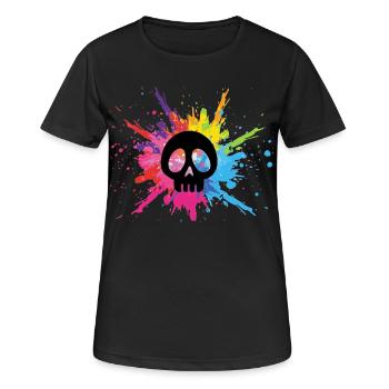 Schwarzer Schädel und mehrfarbige Explosion - Frauen T-Shirt atmungsaktiv - Schwarz - Vorne - AI Model Female 172 light (172cm)