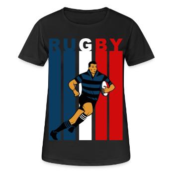 Rugbyspieler auf dreifarbigem Hintergrund - Frauen T-Shirt atmungsaktiv - Schwarz - Vorne - AI Model Female 172 light (172cm)