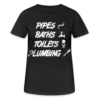 Tuyaux, salles de bains, toilettes, sanitaires - T-shirt respirant Femme - noir - Devant - AI Model Female 172 light (172cm)