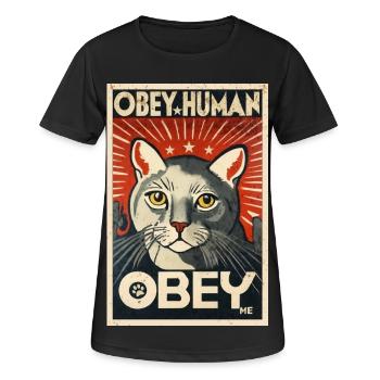 Obey Human Authoritarian Cat Propaganda Poster - Women's Breathable T-Shirt - black - Front - AI Model Female 172 light (172cm)