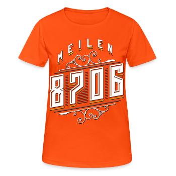 Meilen 8706 - Gemeinde Meilen Zürich - Goldküste - Frauen T-Shirt atmungsaktiv - Neonorange - Vorne - AI Model Female 172 dark (172cm)