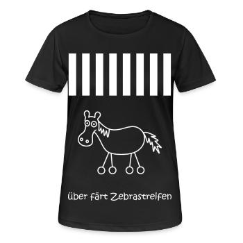über färt zebrastreifen, Pferd mit Rädern, Verkehr - Frauen T-Shirt atmungsaktiv - Schwarz - Vorne - AI Model Female 172 light (172cm)