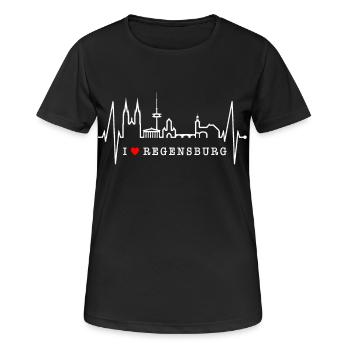Regensburg Skyline Herzschlag Liebe Regensburger - Frauen T-Shirt atmungsaktiv - Schwarz - Vorne - AI Model Female 172 light (172cm)