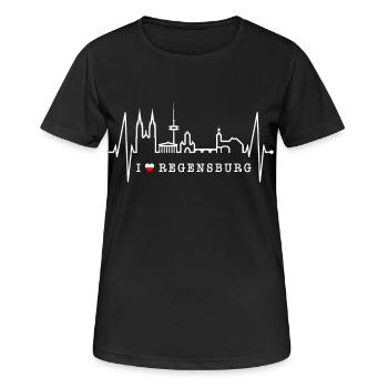 Regensburg Skyline Herzschlag Liebe Regensburger - Frauen T-Shirt atmungsaktiv - Schwarz - Vorne - AI Model Female 172 light (172cm)