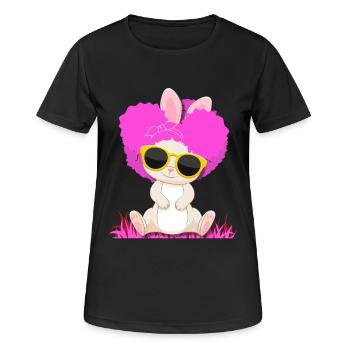 Lapin afro mignon avec des boucles roses et des lunettes de soleil - T-shirt respirant Femme - noir - Devant - AI Model Female 172 light (172cm)