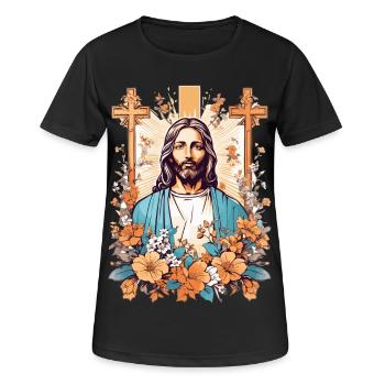 Jesus Christus - Frauen T-Shirt atmungsaktiv - Schwarz - Vorne - AI Model Female 172 light (172cm)