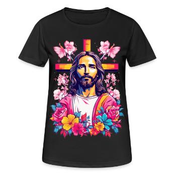 Jesus Christus - Frauen T-Shirt atmungsaktiv - Schwarz - Vorne - AI Model Female 172 light (172cm)