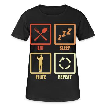Eat Sleep Flute Repeat - Frauen T-Shirt atmungsaktiv - Schwarz - Vorne - AI Model Female 172 light (172cm)