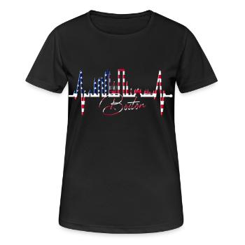 Boston Skyline Herzschlag USA Fan Herz Puls Liebe - Frauen T-Shirt atmungsaktiv - Schwarz - Vorne - AI Model Female 172 light (172cm)