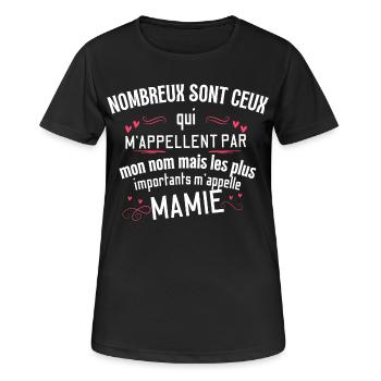 Mamie Bien-Aimée et Chérie - T-shirt respirant Femme - noir - Devant - AI Model Female 172 light (172cm)