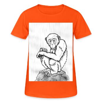 Nachdenklicher Schimpanse - Frauen T-Shirt atmungsaktiv - Neonorange - Vorne - AI Model Female 172 dark (172cm)