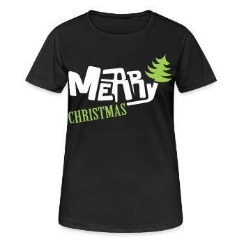 merry christmas font comic christmas tree font - Women's Breathable T-Shirt - black - Front - AI Model Female 172 light (172cm)