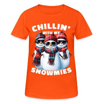 Chillin With My Snowmies Sunglasses Snowmen - Women's Breathable T-Shirt - neon orange - Front - AI Model Female 172 dark (172cm)