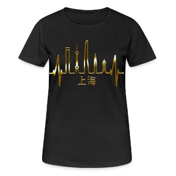 Shanghai Skyline Heartbeat Chine J’aime Shanghai - T-shirt respirant Femme - noir - Devant - AI Model Female 172 light (172cm)
