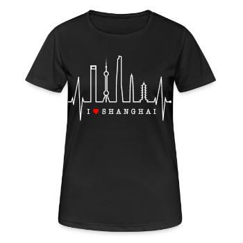 Shanghai Skyline Heartbeat Chine J’aime Shanghai - T-shirt respirant Femme - noir - Devant - AI Model Female 172 light (172cm)