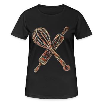 Nudelholz und Handmixer Zeichnung - Frauen T-Shirt atmungsaktiv - Schwarz - Vorne - AI Model Female 172 light (172cm)