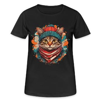 Un chat mignon portant une écharpe épaisse et un chapeau - T-shirt respirant Femme - noir - Devant - AI Model Female 172 light (172cm)