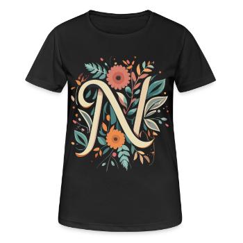 N Typographie floral - Frauen T-Shirt atmungsaktiv - Schwarz - Vorne - AI Model Female 172 light (172cm)