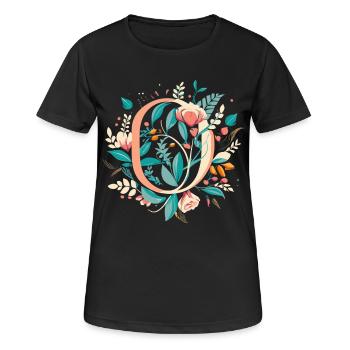 O typography floral - Frauen T-Shirt atmungsaktiv - Schwarz - Vorne - AI Model Female 172 light (172cm)
