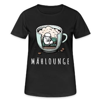 mählounge melange schaf lounge wortspiel kaffee - Frauen T-Shirt atmungsaktiv - Schwarz - Vorne - AI Model Female 172 light (172cm)