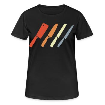 Retro Messer Set - Frauen T-Shirt atmungsaktiv - Schwarz - Vorne - AI Model Female 172 light (172cm)