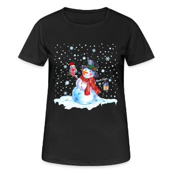 Noël nostalgie bonhomme de neige avec hibou, lanterne - T-shirt respirant Femme - noir - Devant - AI Model Female 172 light (172cm)