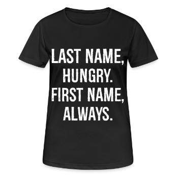 Last name hungry first name always funny shirt - Women's Breathable T-Shirt - black - Front - AI Model Female 172 light (172cm)