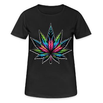 Design psychédélique au néon du cannabis - T-shirt respirant Femme - noir - Devant - AI Model Female 172 light (172cm)