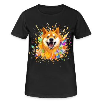 Doge coin color Splash dog - Frauen T-Shirt atmungsaktiv - Schwarz - Vorne - AI Model Female 172 light (172cm)