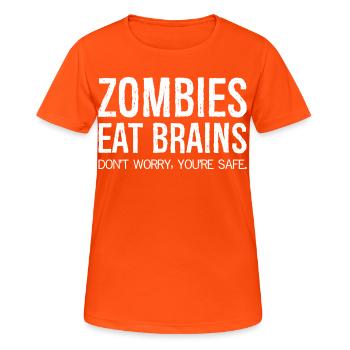 Zombies Eat Brains Funny Shirt - Women's Breathable T-Shirt - neon orange - Front - AI Model Female 172 dark (172cm)