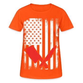 4th of July USA Butcher - Women's Breathable T-Shirt - neon orange - Front - AI Model Female 172 dark (172cm)