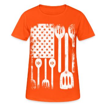 4th of July USA Cooking - Women's Breathable T-Shirt - neon orange - Front - AI Model Female 172 dark (172cm)