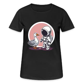 Mignon astronaute et oie dessin animé Design | Espace - T-shirt respirant Femme - noir - Devant - AI Model Female 172 light (172cm)