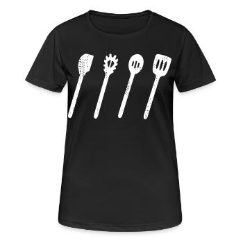 Kochlöffel Set Zeichnung - Frauen T-Shirt atmungsaktiv - Schwarz - Vorne - AI Model Female 172 light (172cm)