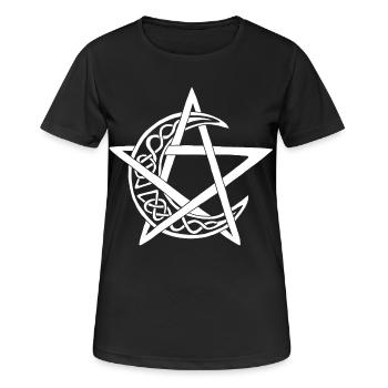 Weißes Mond-Pentagramm - Frauen T-Shirt atmungsaktiv - Schwarz - Vorne - AI Model Female 172 light (172cm)
