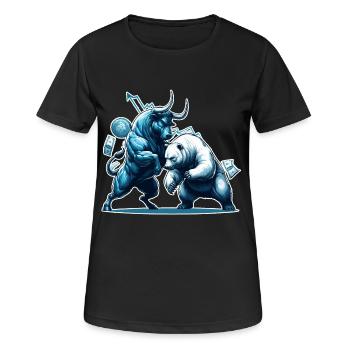 Finanzen Stier Bär Kampf Wallstreet Geschenk - Frauen T-Shirt atmungsaktiv - Schwarz - Vorne - AI Model Female 172 light (172cm)