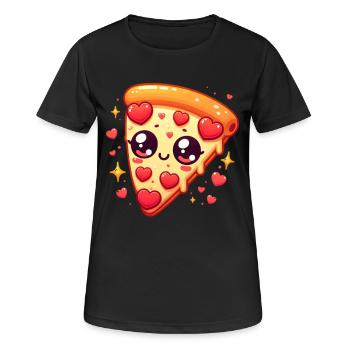 Kawaii Pizza Liebe Herzhafter Genuss Valentinstag - Frauen T-Shirt atmungsaktiv - Schwarz - Vorne - AI Model Female 172 light (172cm)