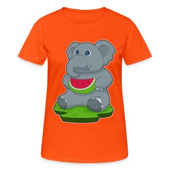 Elefant Wassermelone  - Frauen T-Shirt atmungsaktiv - Neonorange - Vorne - AI Model Female 172 dark (172cm)