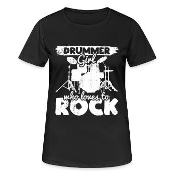 Schlagzeugerin die Rockmusik liebt - Frauen T-Shirt atmungsaktiv - Schwarz - Vorne - AI Model Female 172 light (172cm)
