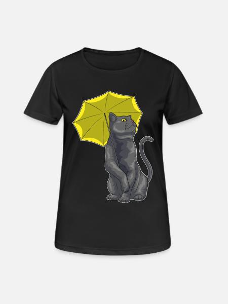Katze Regenschirm - Frauen T-Shirt atmungsaktiv - Schwarz